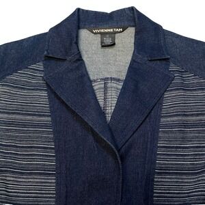 Vivienne Tam Blazer 2 Womens Snap Cotton Stretch Solid Stripe Pockets